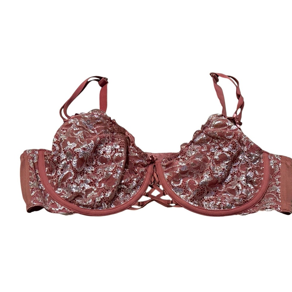 Cacique Women's Pink Lace Unlined Balconette Bra Size‎ 46DD